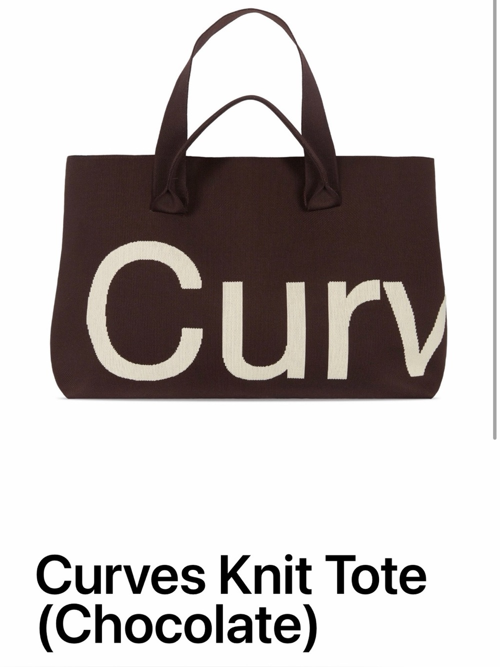 Curves Knit Tote in Chocolate with Cream Lettering